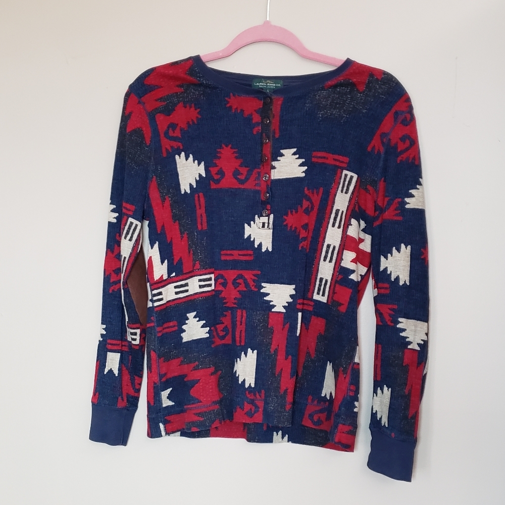 Large Ralph Lauren Long Sleeve Aztec Elbow Patches